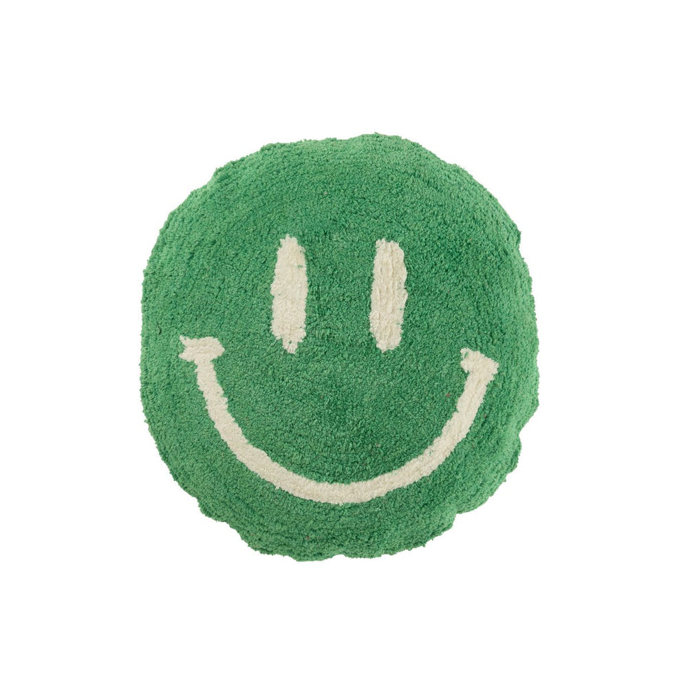 Kissen Smiley getuftete Baumwolle Grün/Weiß