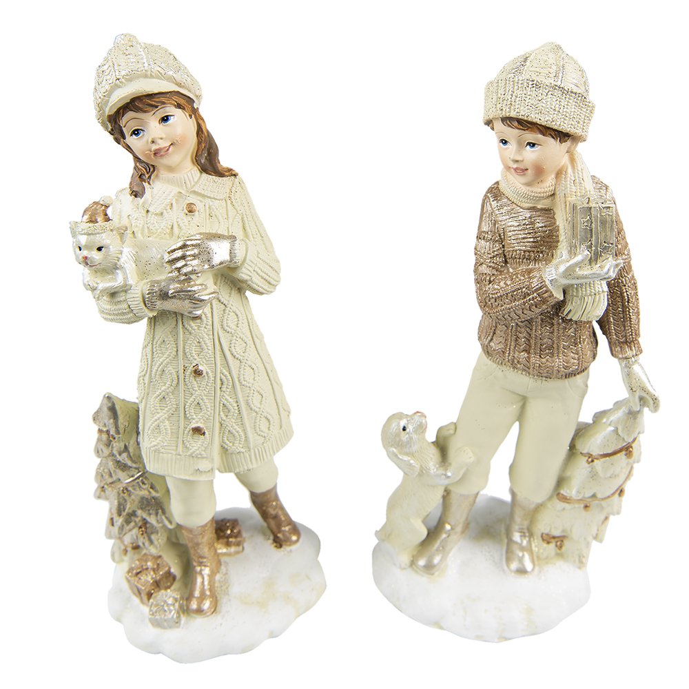 Weihnachtsdekoration Statue 2er-Set Kinder Beige 9x8x22 cm