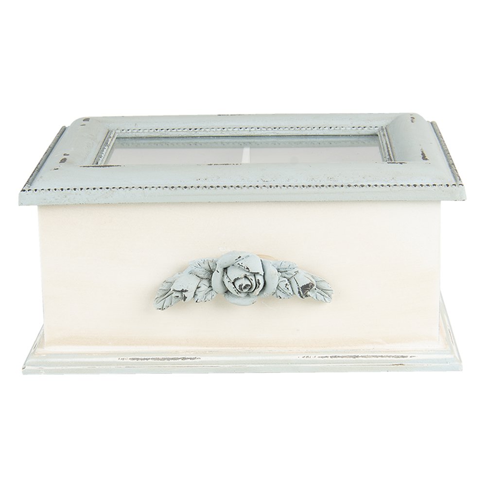 Teebox 1 Fach Blau, Beige 20x17x9 cm