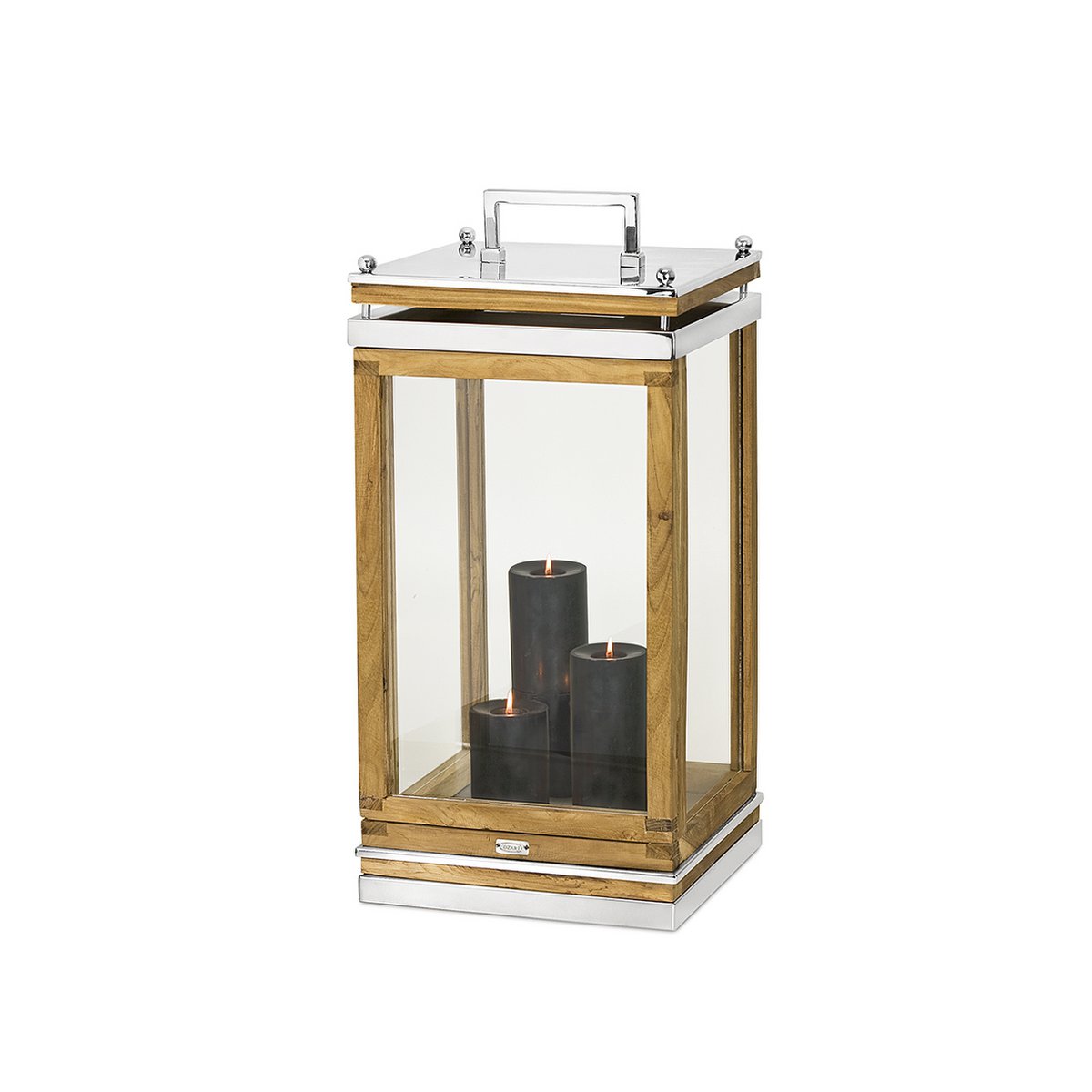 Laterne Huntsville mit Griff, Holz und Edelstahl vernickelt (Höhe 66 cm)