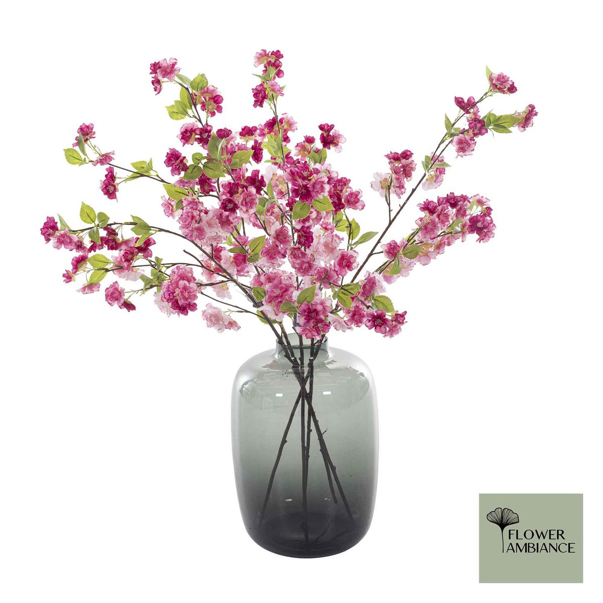 Kirschblütenzweige Pink mit Rauchglasvase – Tannendiele BlumenGut Düsseldorf