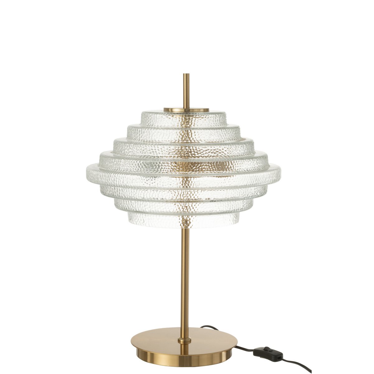 Goldene LED-Tischlampe mit lichtdurchlässigem Glasschirm