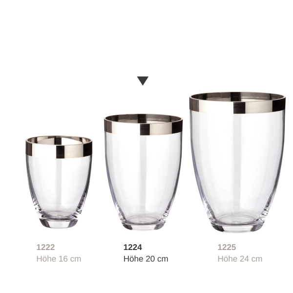 Vase Charlotte, mundgeblasenes Kristallglas mit Platinrand (Höhe 20 cm, Ø 15 cm)