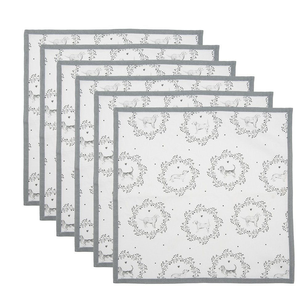 Servietten-Set aus reiner Baumwolle in Weiß und Grau