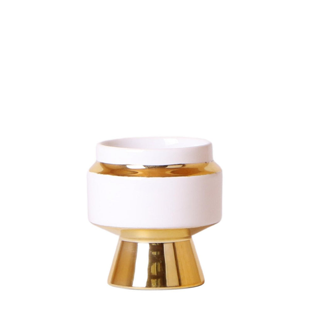 Le Chic Blumentopf – Weißer dekorativer Keramiktopf mit goldenen Details – Ø6 cm