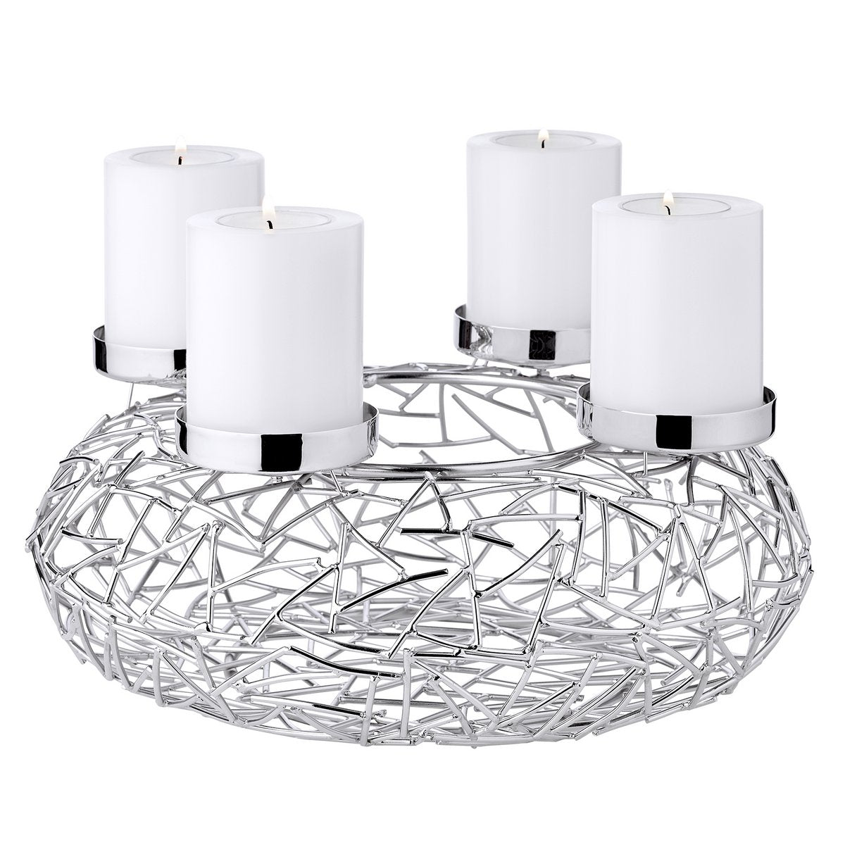 Adventskranz Milano, Edelstahl glänzend vernickelt, Durchmesser 28 cm, für Stumpenkerzen ø 6 cm
