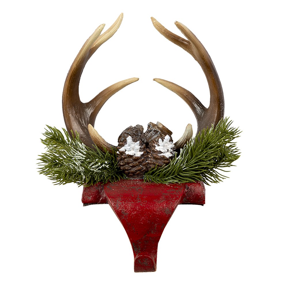 Gehäkelter Weihnachtsstrumpf Geweih Rot, Braun 18x24x15 cm