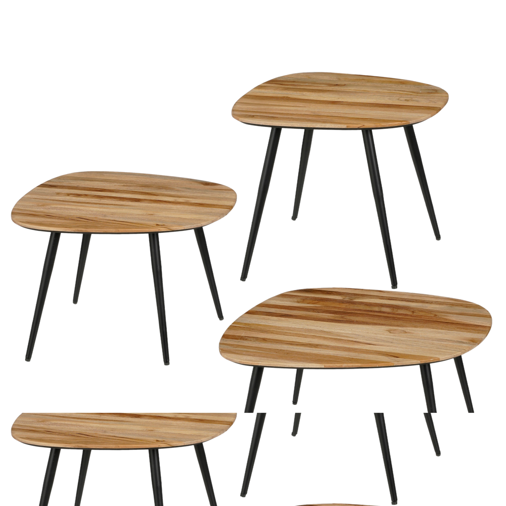 Jailey Beistelltisch – 3er-Set – L62 x B52 x H34 cm – recyceltes Holz – Braun