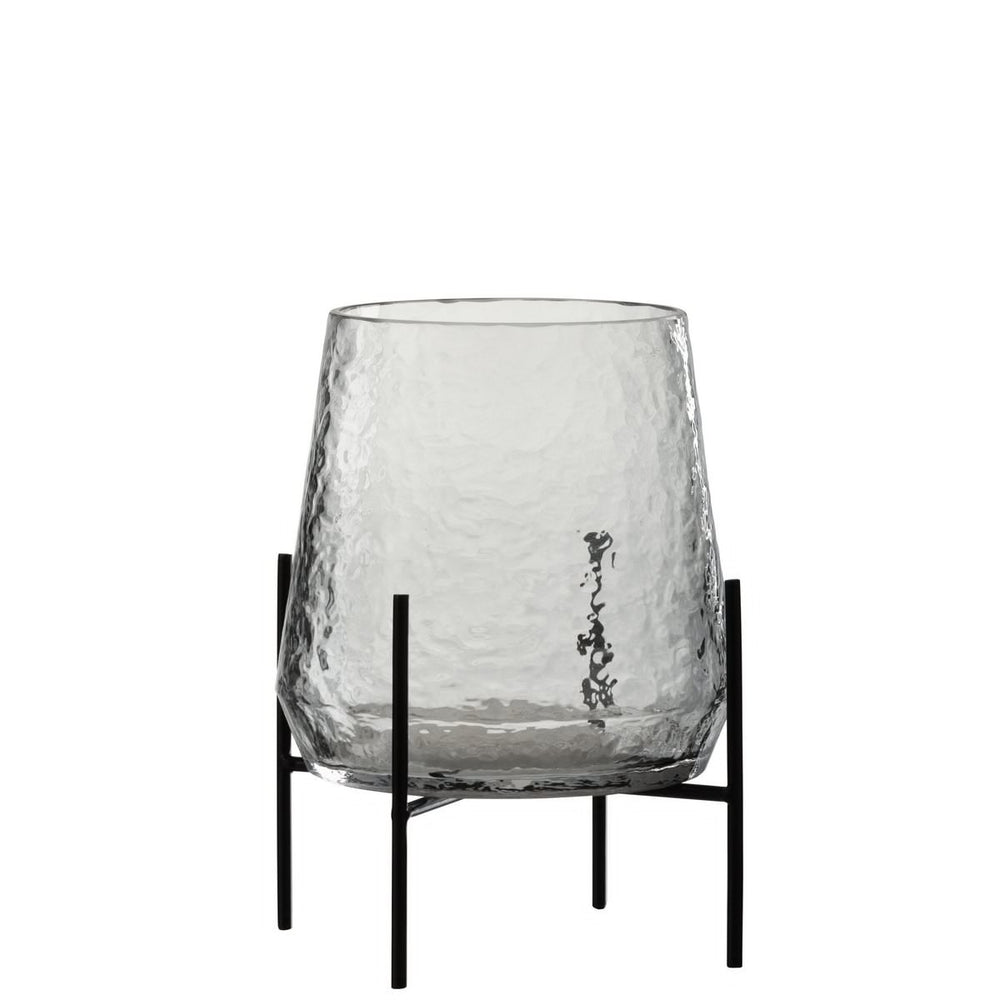 Vase On Foot Uneven - Glas - transparent/schwarz - klein